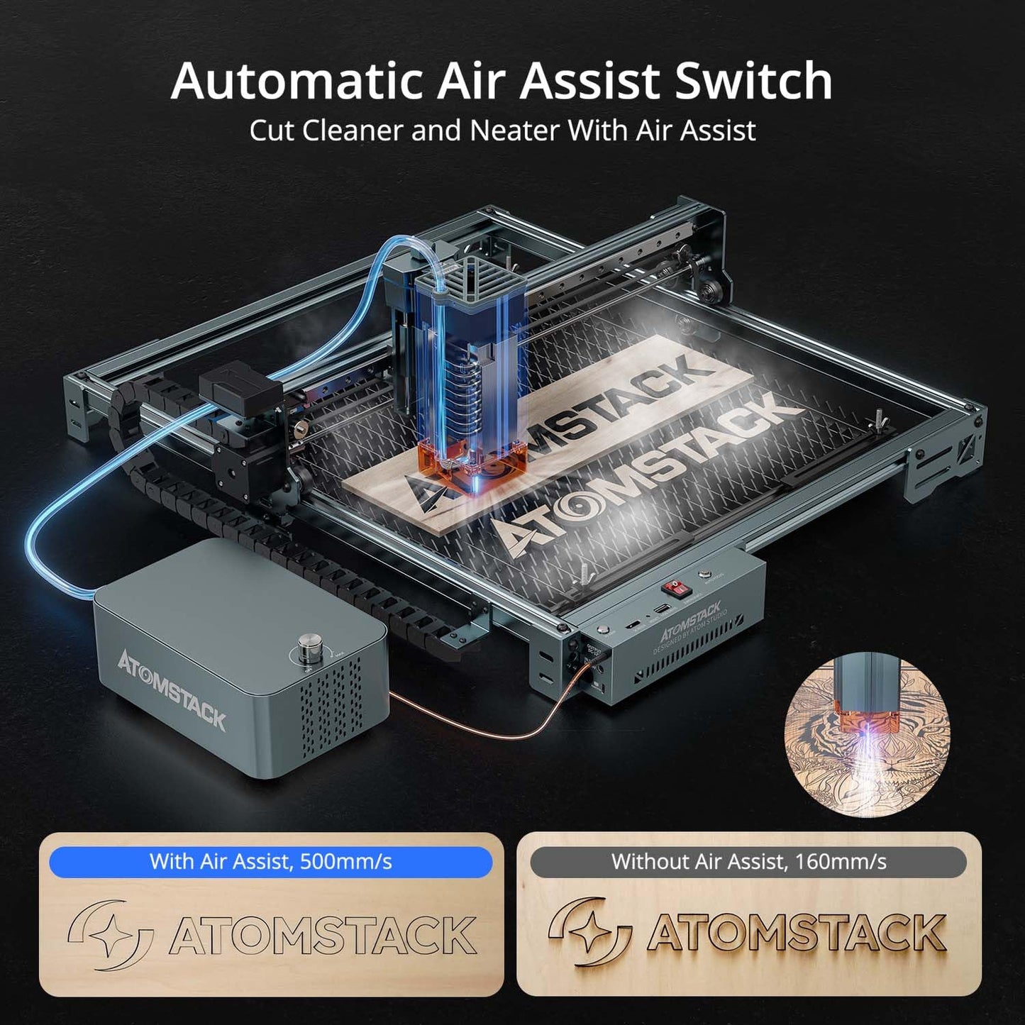 ATOMSTACK A40 Pro V2 48W Laser Engraver R8 Rotary Chuck, High Accuracy Laser Cutter and Engraving Machine with Auto Air Assist, Professional DIY for Wood, Metal, Acrylic, Stone, Leather and Jewelry
