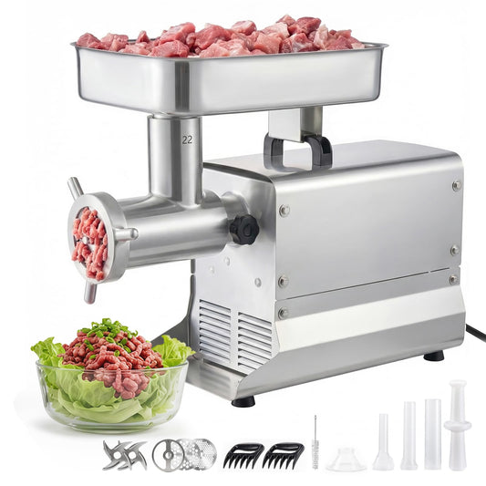 VEVOR Commercial Meat Grinder, 13 Lbs/Min Capacity, #22 Electric Meat Mincer with 3 Plates, 3 Sausage Stuffing Tubes, 750W/1HP Stainless Steel Sausage Maker for Home Kitchen & Restaurants, ETL Listed
