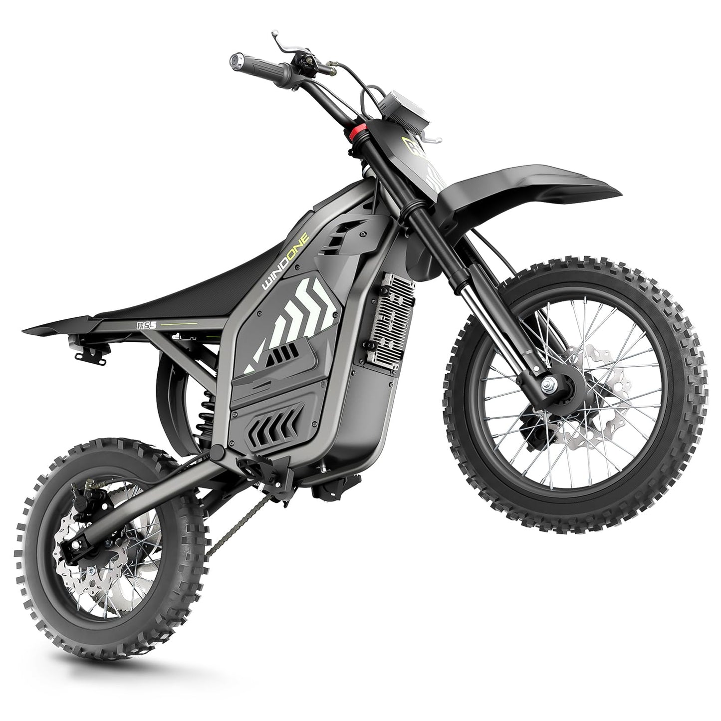 Windone RS5 Electric Dirt Bike for Teens & Adults (13+), Up to 37 MPH, 45 Miles Range, 2200W Peak Motor, 14"/12" Off-Road Tires, Hydraulic Suspension, 3-Speed Modes Electric Motorcycle (Light Green)