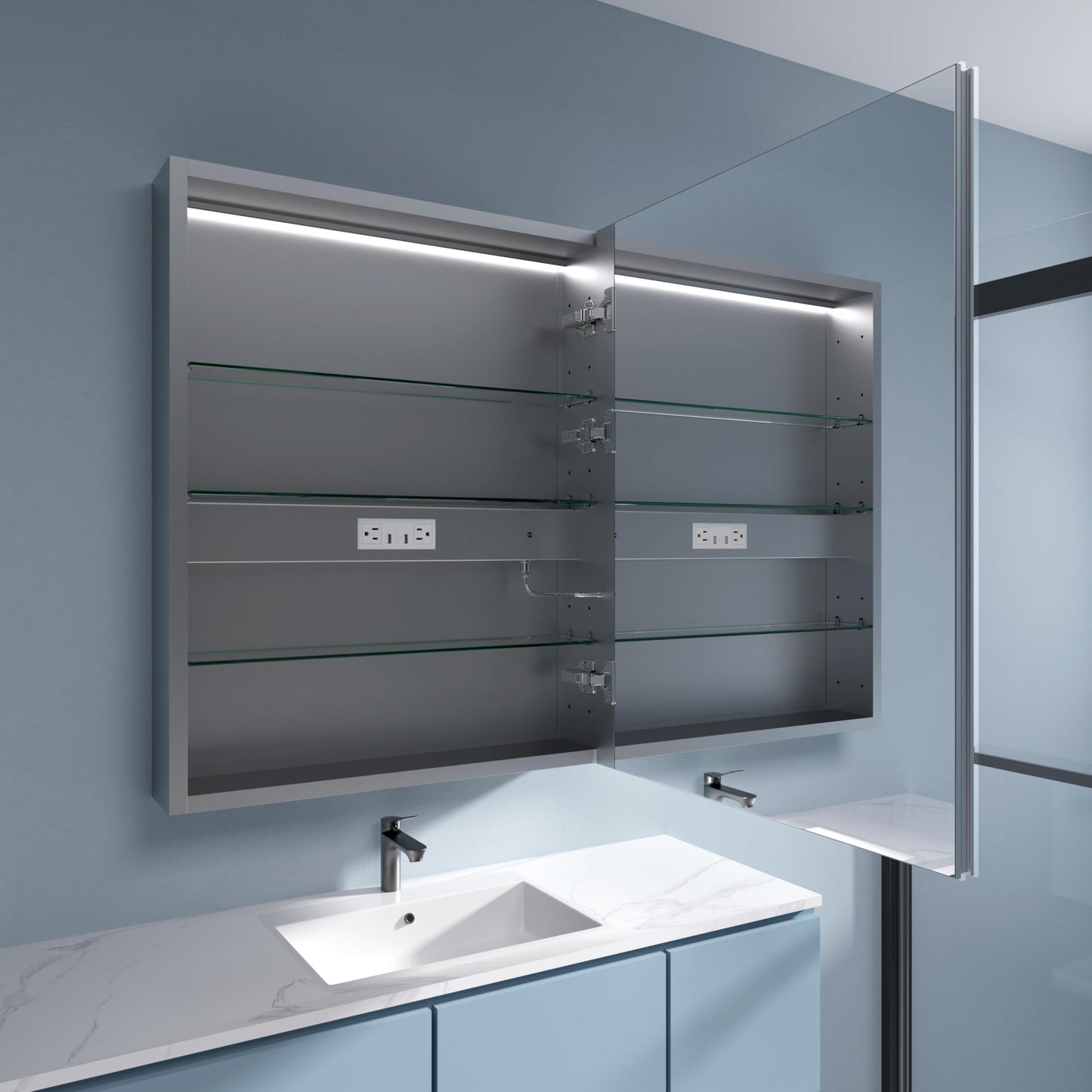 SGTLCNG LED Medicine Cabinet Mirror, 24x30 Inch Bathroom Storage, Recessed/Wall Mount, Plug-in/Hardwired, 3 Color Dimmable Light, Anti-Fog, Time Temp Display, Right Hinge