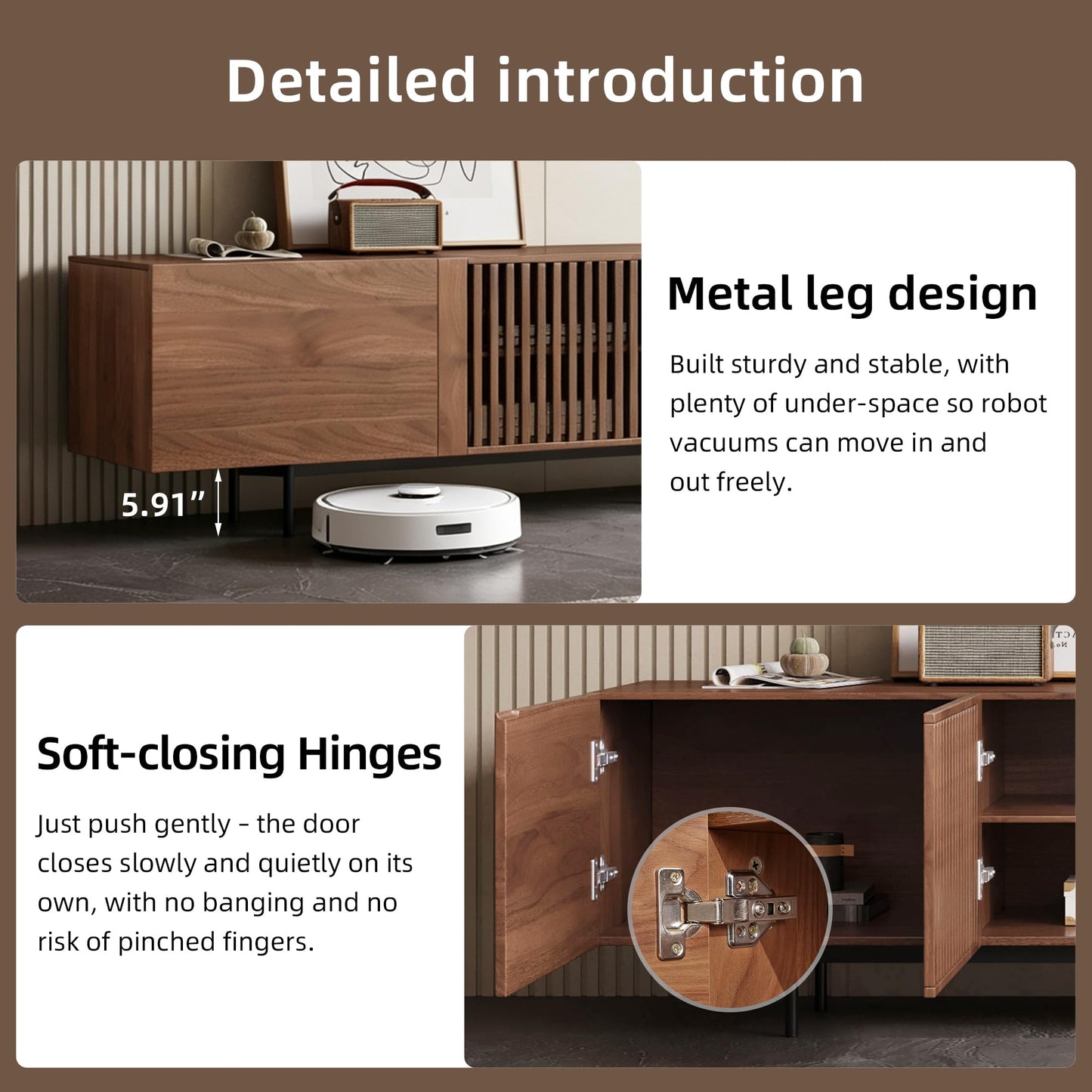 NessCarsti Mid Century Modern TV Stand for 80+ Inch TVs, 94.48" Walnut Console with Ample Storage – Stylish Entertainment Center for Living Room or Bedroom