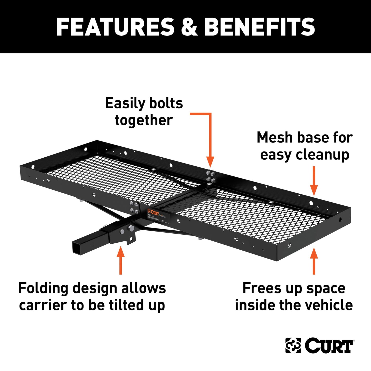 CURT 18109 Tray-Style Trailer Hitch Cargo Carrier, 500 lbs. Capacity, 60-Inch x 19-1/4-Inch, Fits 2-Inch Receiver