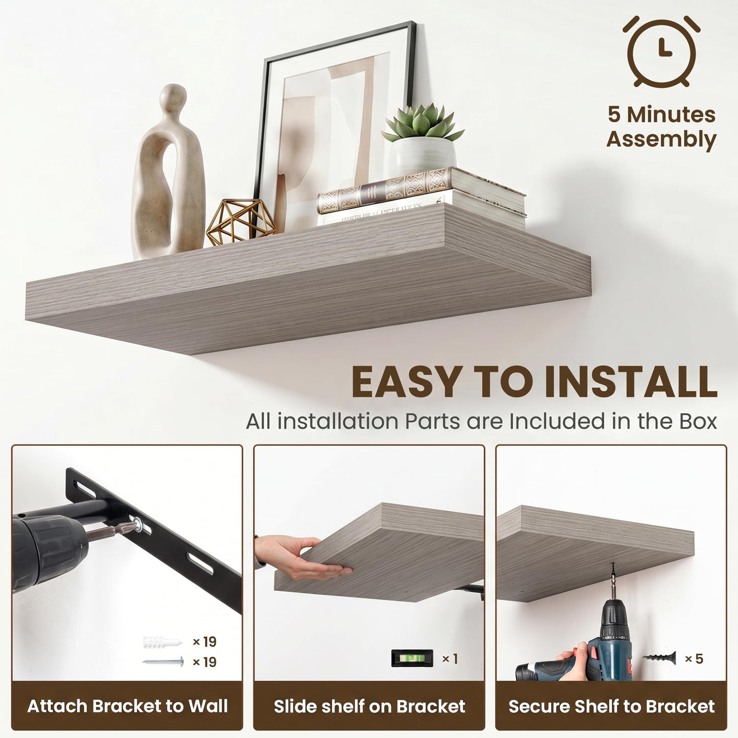 Acovy 72 Inch Long Floating Shelves for Wall Set of 2,12" Deep Wall Shelf,Large Floating Shelf with Invisible Brackets for Bedroom,Bathroom,Kitchen,Farmhouse Home Decor Display Bookshelf,Grey