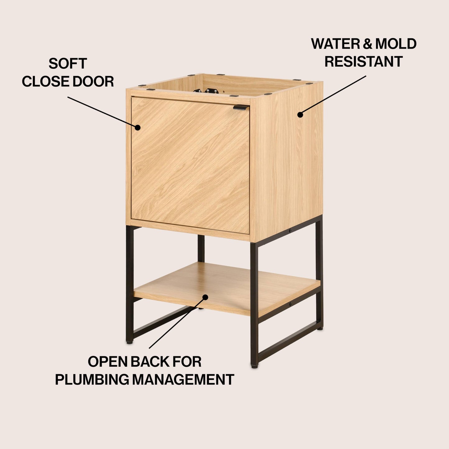 JONATHAN Y Juhl 20 in. W x 18 in. D x 33 in. H Modern Bathroom Vanity Cabinet with Chevron-Front and Soft-Close Door, Oak Freestanding Storage (Sink Basin Not Included) VAN1012A