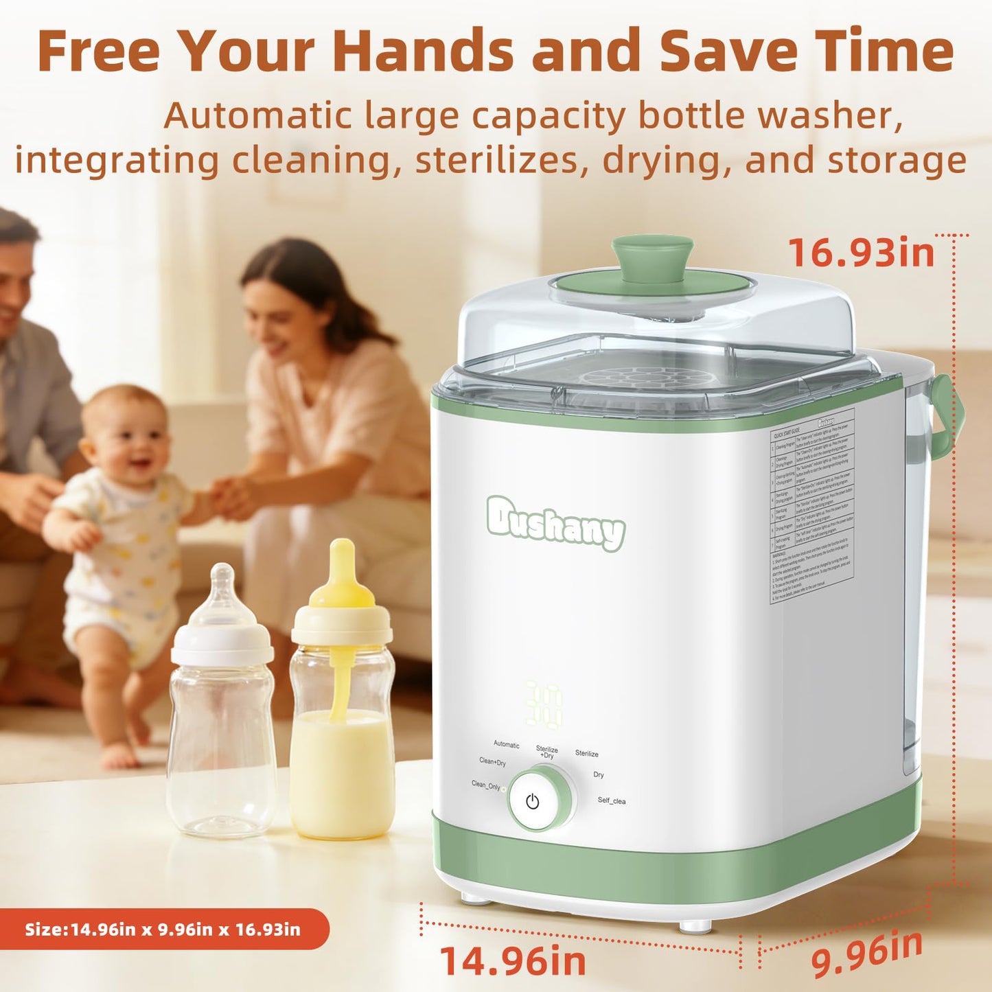 Dushany EaseClean Bottle Washer Pro | All-in-One Bottle Washer and Sterilizer and Dryer | Baby Bottle Washer for Bottles, Pump Parts & Baby Essentials | Replaces Hand Washing