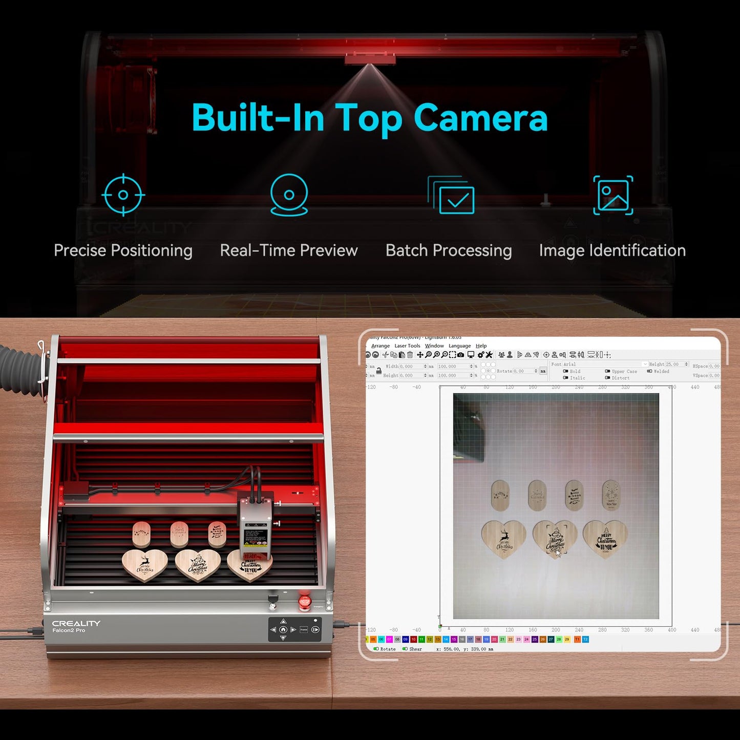 Falcon2 Pro S 40W Enclosed Laser Engraver with Air Assist, Built-in Camera, Class 1 Laser Cutter and Engraver Machine for Wood, Metal, Batch Prodcuction, Engraving Area 355 * 390mm