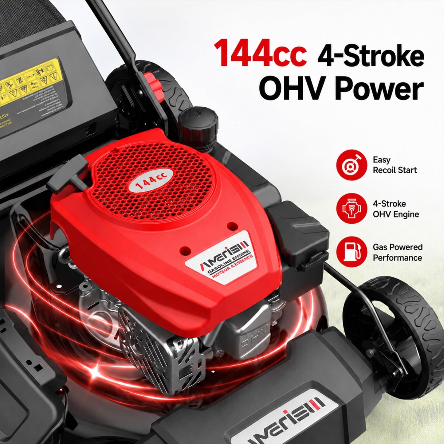 AMERISUN Gas Lawn Mower 21 in, 144cc 4-Stroke Walk-Behind Push Mower, 3-in-1 Mulch Bag Side Discharge System, 6 Adjustable Cutting Heights, Heavy Steel Deck for Yard & Garden Care