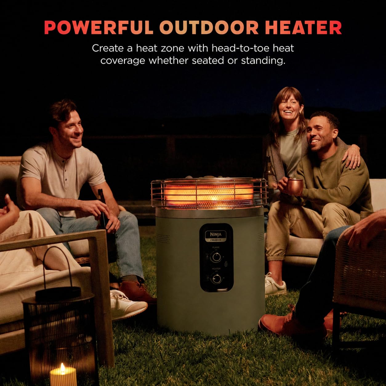 Ninja Fireside360 Outdoor Heater & Fire Pit | 3 Modes: Flame Only, Heat Only, Flame & Heat | Portable for Patio, Deck, Camping, Easy Control Smokeless Flames | Push to Start Ignition | Moss | OF101GN1