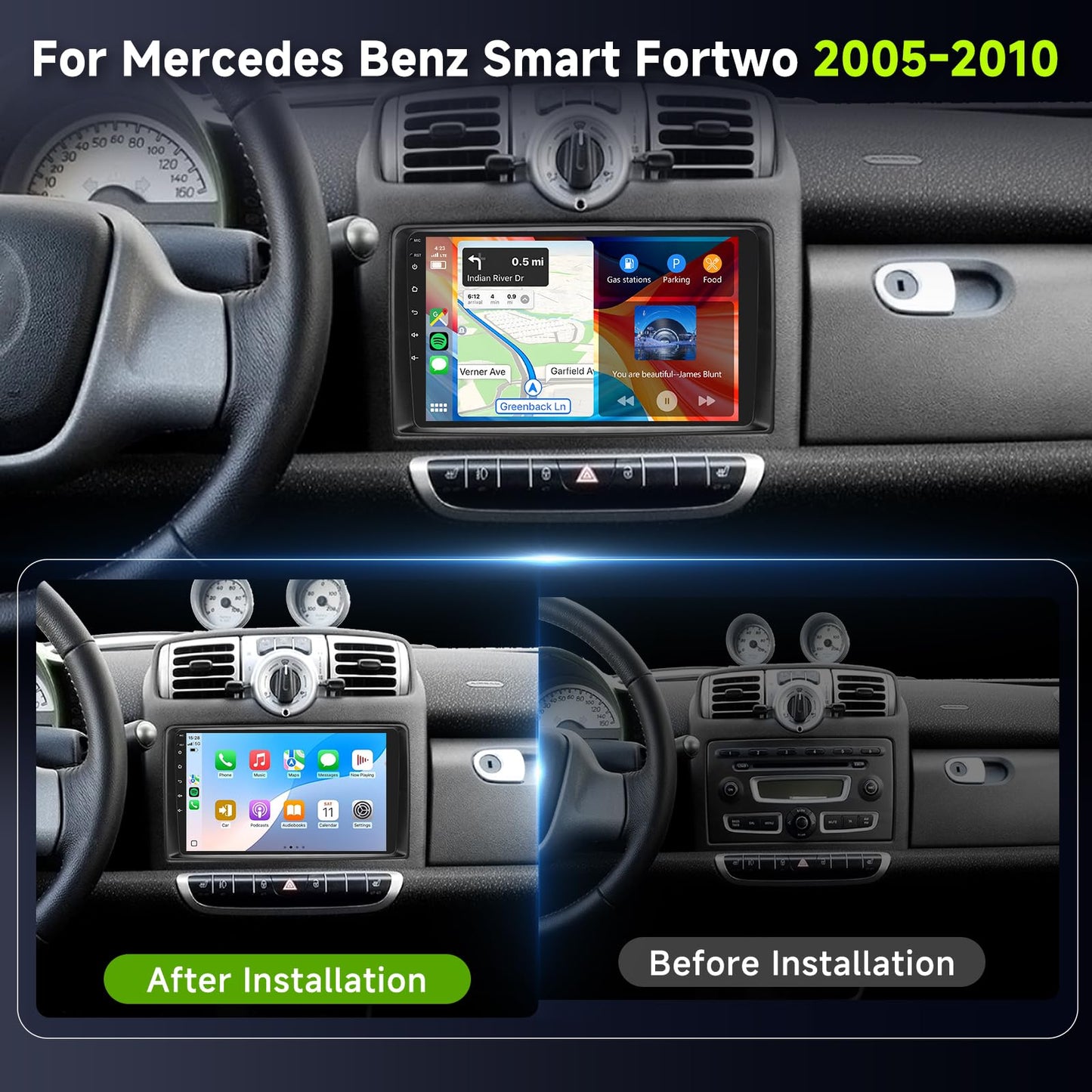 8Core 6GB+128GB Android 15 Radio for Mercedes Benz Smart Fortwo 2005-2010 Car Stereo,9-Inch 1280x800 IPS Touchscreen,Wireless Carplay/Android Auto GPS DSP 46EQ 5.1Bluetooth 5GWiFi FM/RDS SWC Camera