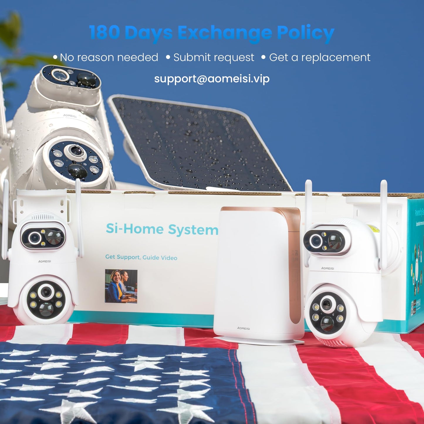 Eseecloud 4-Cam Kit, Dual Lens Solar Security Camera Wireless Outdoor System,10CH NVR with 500GB HDD, Color Night Vision, 5GHz Wi-Fi, Two Way Audio, Easy to Setup, Strobe Siren, 180 Days Care Plan