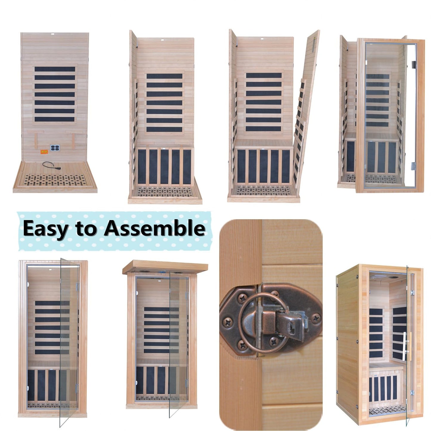 Kang Share Dynamic Home Infrared Sauna Room 1 to 2 Person Wooden Canadian Hemlock 1260W Graphene Carbon Plate Heater Indoor Saunas