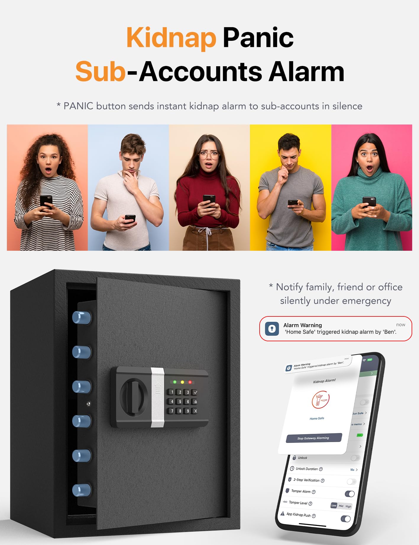 FORFEND Smart Home Safes | WiFi Safe Box App Unlock/Alarm | Voice Control, Kidnap SOS Alarm, Tamper Detect, Frozen Mode | Money Security Lockbox History Track | Digital Caja Fuerte Remote Live Monitor