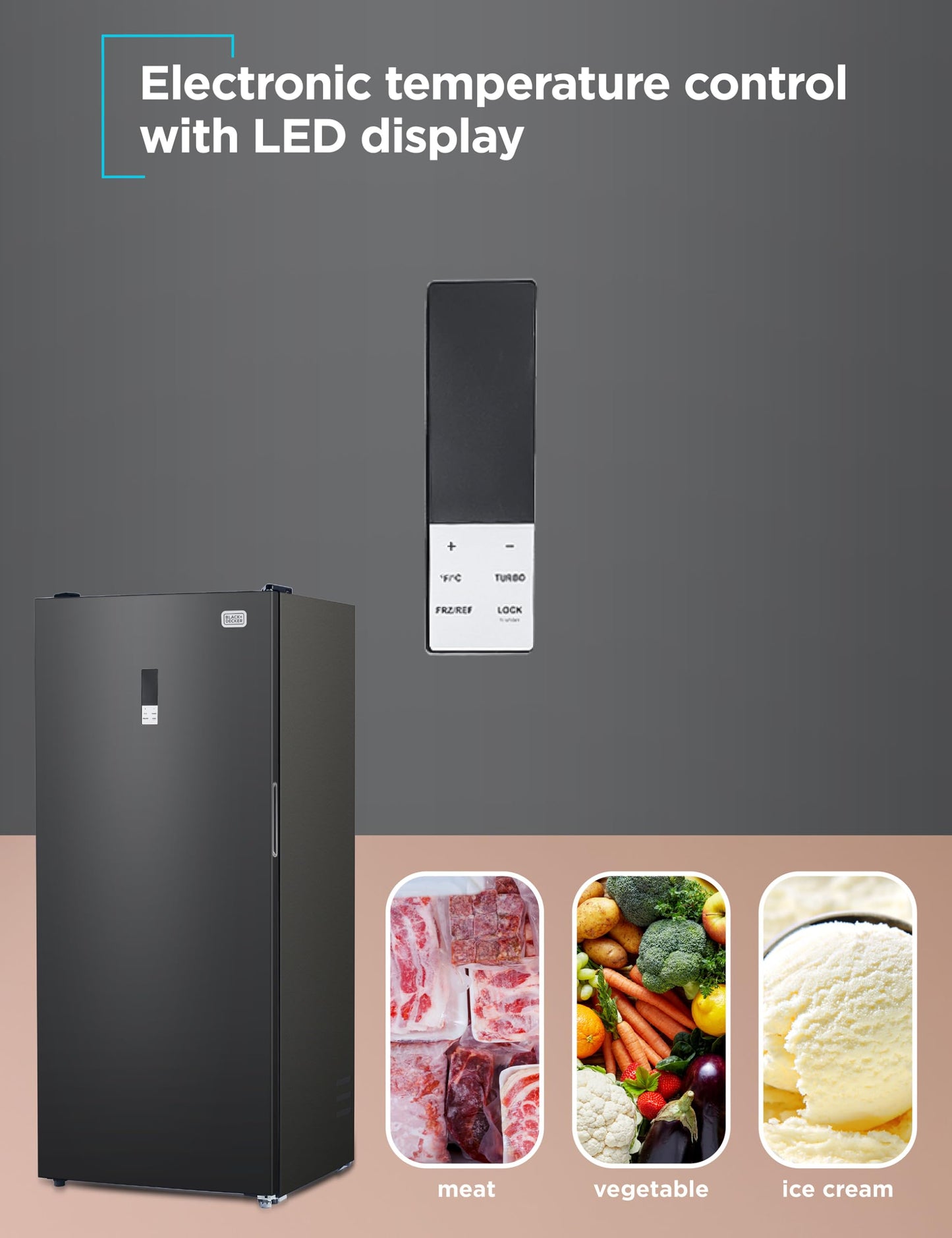 BLACK+DECKER 21 Cu. Ft. Convertible Freezer Refrigerator, Upright Freezer or All Fridge with Glass Shelves, Reversible Door, R600a Refrigerant, ENERGY STAR rated, Frost Free, BUC2100JB, Black