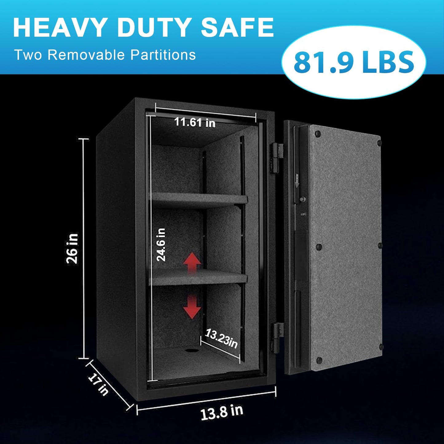 TIGERKING Biometric Fireproof Safe for Home Office, 3.47 Cu Ft Fingerprint Safe with 30-Min Fire Protection, 81.9 lb Steel Security Safe with Digital Keypad, Alarm and Removable Shelves