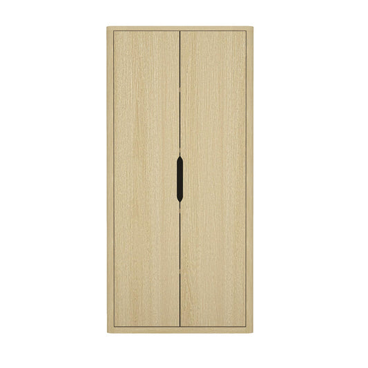 Manhattan Comfort Rivington Bookshelf 79 in Tall 5-Tier Bookcase with Soft Close Doors, Modern Storage Cabinet, Handle-Free, Round Corner Design for Living Room, Bedroom, or Home Office in Natural Oak