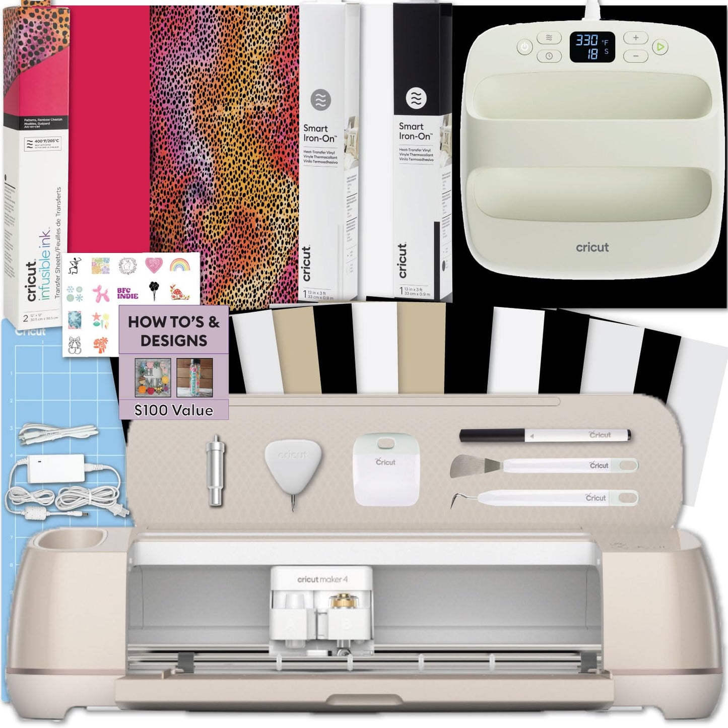 Cricut Maker 4 + EasyPress SE Heat Press Bundle - Cutting Machine with Infusible Ink, Vinyl & Tools for Professional Shirts & Custom Apparel