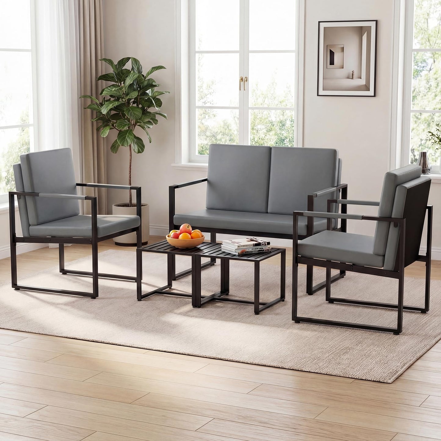 Giantex Modern Loveseat Sofa, 2-Seater Sofa with Solid Metal Frame & Removable Back Cushions, Spacious Seat & Supportive Armrests, Indoor Couch for Living Room, Bedroom, Office (Gray)