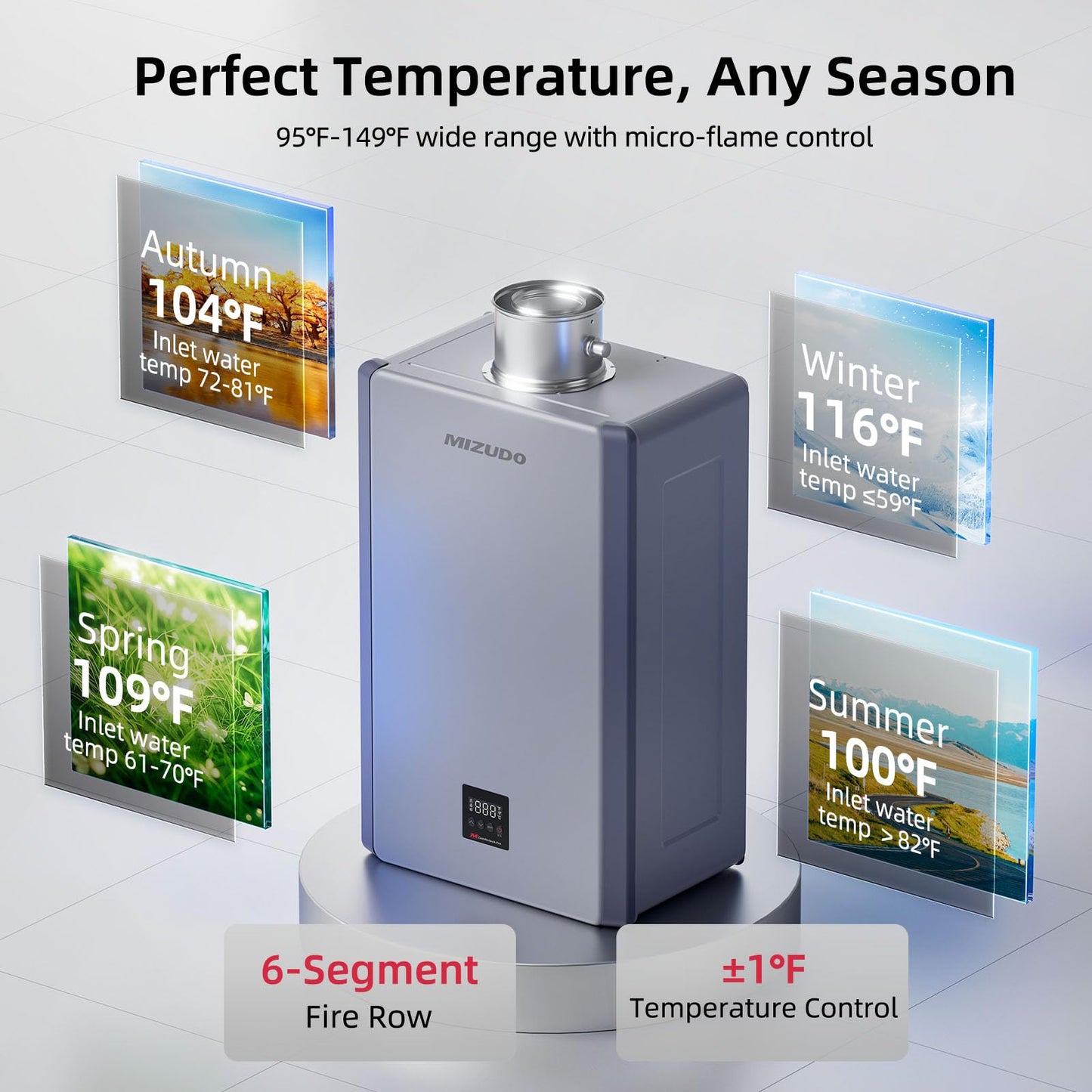 MIZUDO Natural Gas Tankless Water Heater, 199,000 BTU, Indoor Installation, Max 10.3 GPM, WiFi&APP Control, Non Condensing, High Efficiency for Large Families Residential Whole House