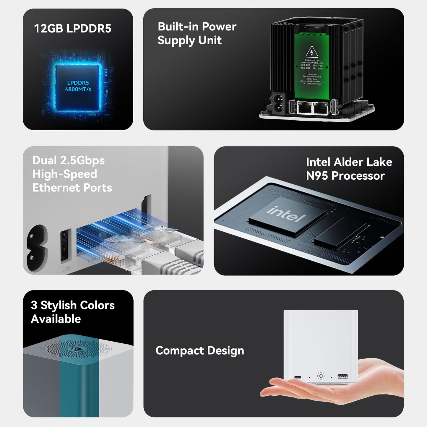 Beelink ME Mini PC, Desktop NAS Intel N95 12G LPDDR5, 1TB M.2 PCIe 3.0x1 SSD, 6 x M.2 SSD Slots, Dual 2.5G LAN/File Server/NAS Storage/Network Attached Storage/Private Cloud/Network Storage
