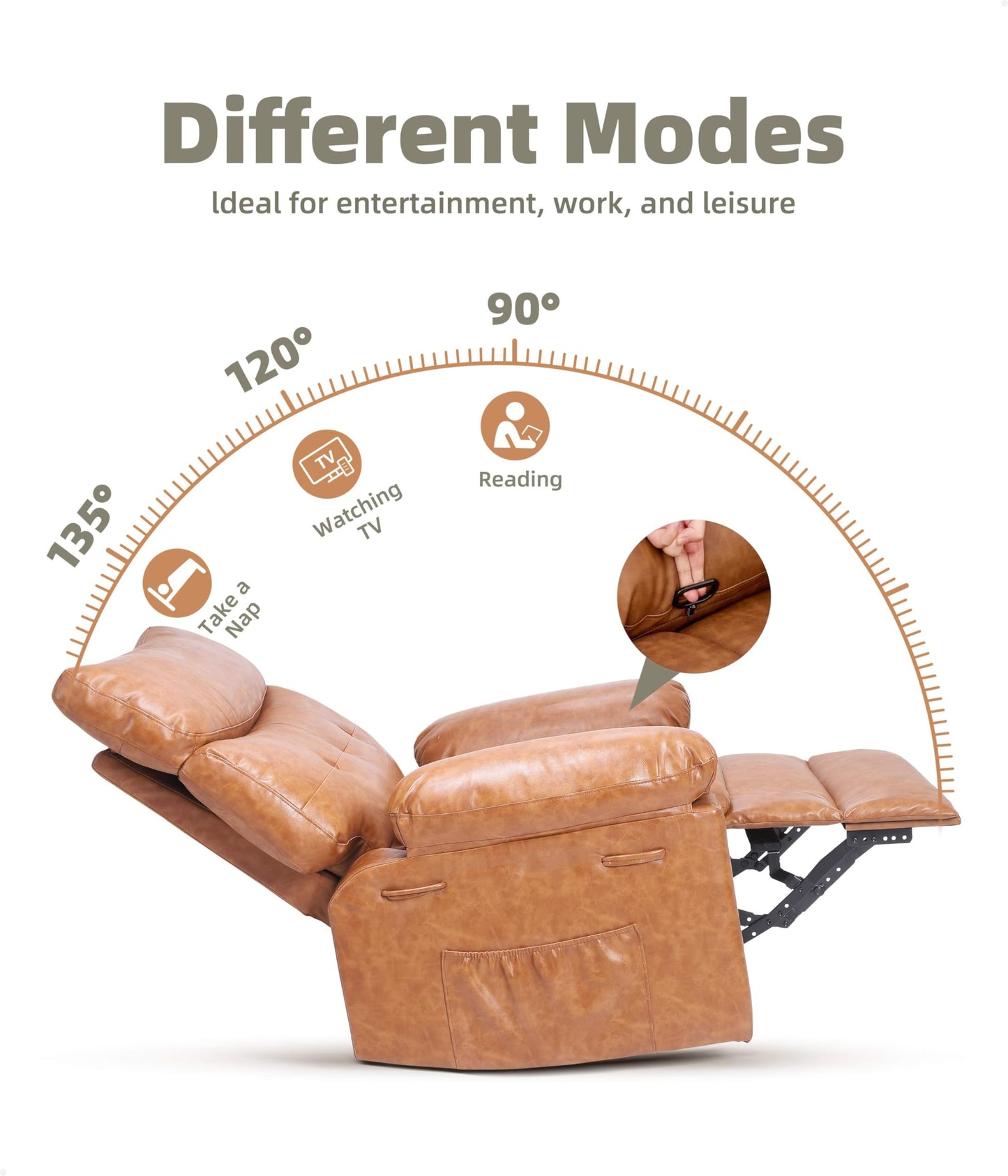 GarveeHome Leather Recliner Chair - Heat and Massage, Swivel Rocker Manual Recliner for Adults, Lazy Rocking Chair with Comfort Arms and Back Single Sofa for Living Room