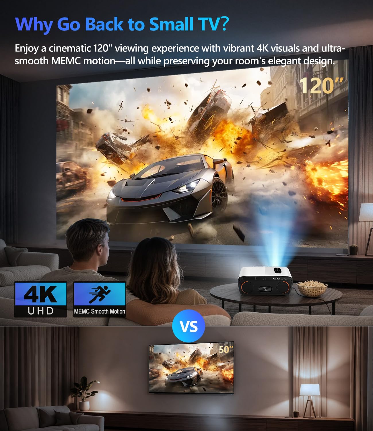4K Smart Projector with Google TV & Netflix, 2500 ANSI Daylight Home Theater Projector, 70W Dolby Audio, TV Replacement Projector with 2 Wireless Mics, Family Karaoke, ToF Laser Auto Focus, HDMI ARC