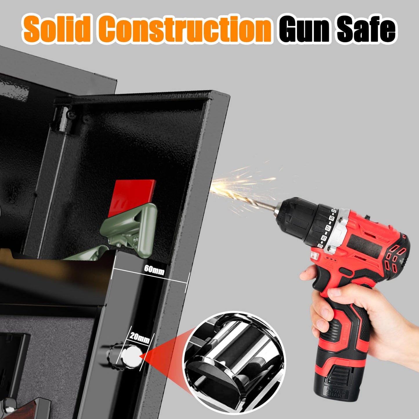Assembled 22 Gun Safe for Rifle and Pistols, 6 Rifle Safes for Home, Shotgun Safe Long Gun Cabinet for Firearm with Drawer, Removable Shelf & Gun Rack