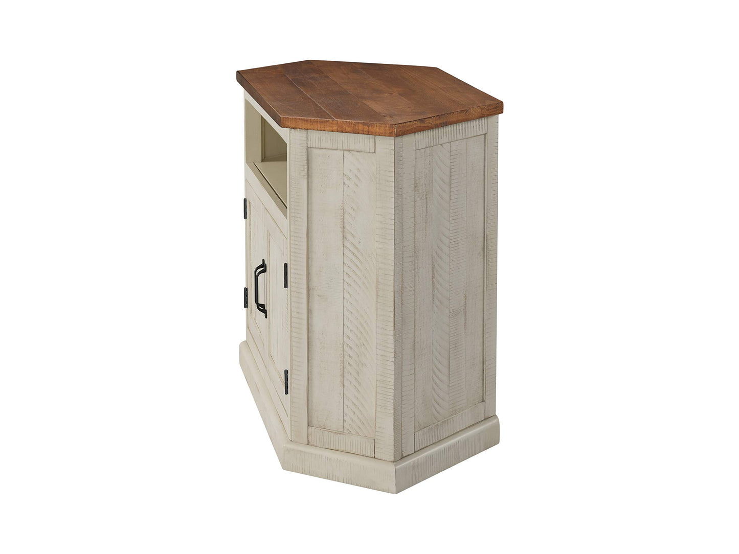 Martin Svensson Rustic Solid Wood TV Stand - Antique White and Honey Tobacco Finish - Hexagonal Shape and Farmhouse Design Entertainment Center with Shelves Included