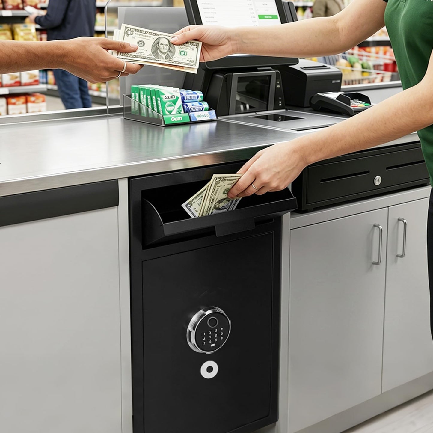 6.0 Cuft Extra Large Biometric Drop Safe for Business, Anti-Theft Fingerprint Safe Box with Quick Place Drop Slot, Digital Keypad and Spare Key, Depository Safe for Home Office Store Mail Church
