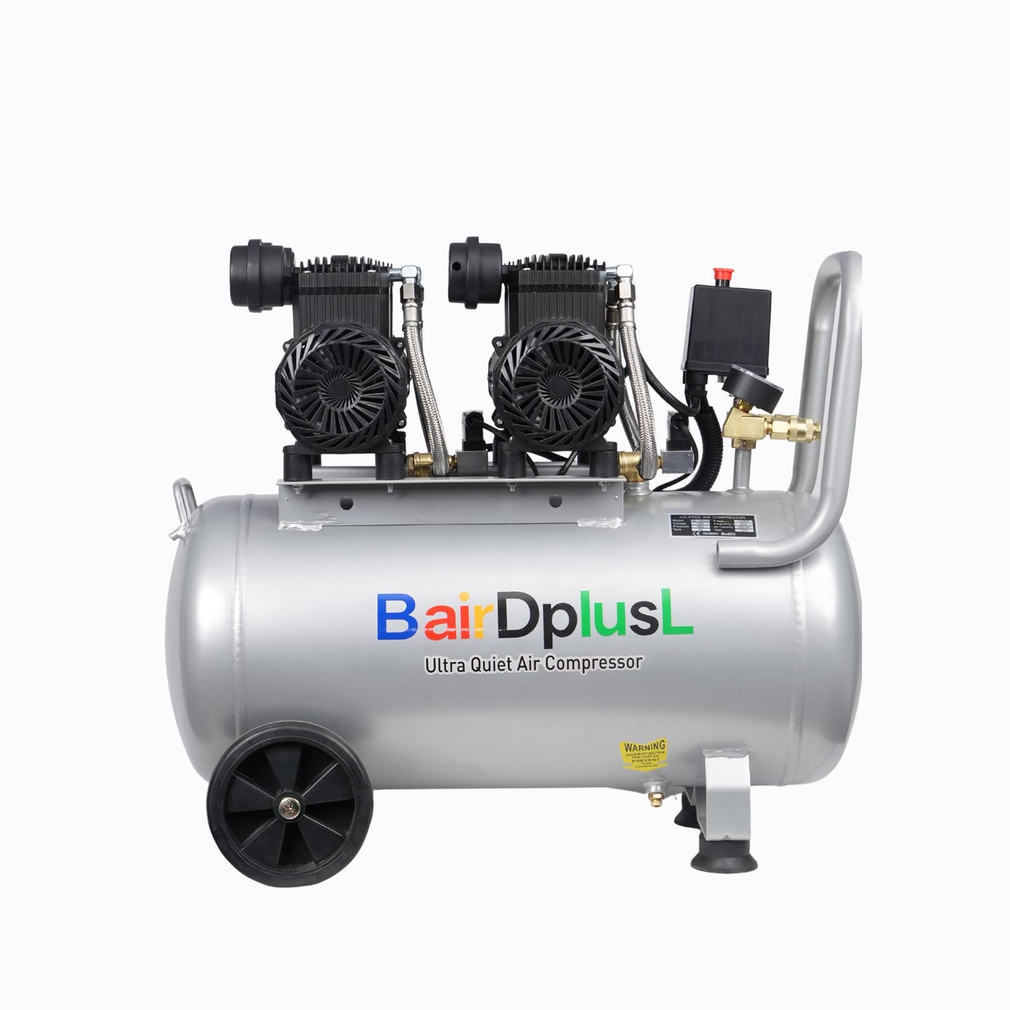 BairDplusL 14.5 Gallon Ultra Quiet Air Compressor 110V/60Hz 1.5HP 8.8CFM MAX 115PSI Steel Tanks Oil-Free 70dB Noise Level Light & Quiet Portable Air Compressor with Wheels for Auto Repair