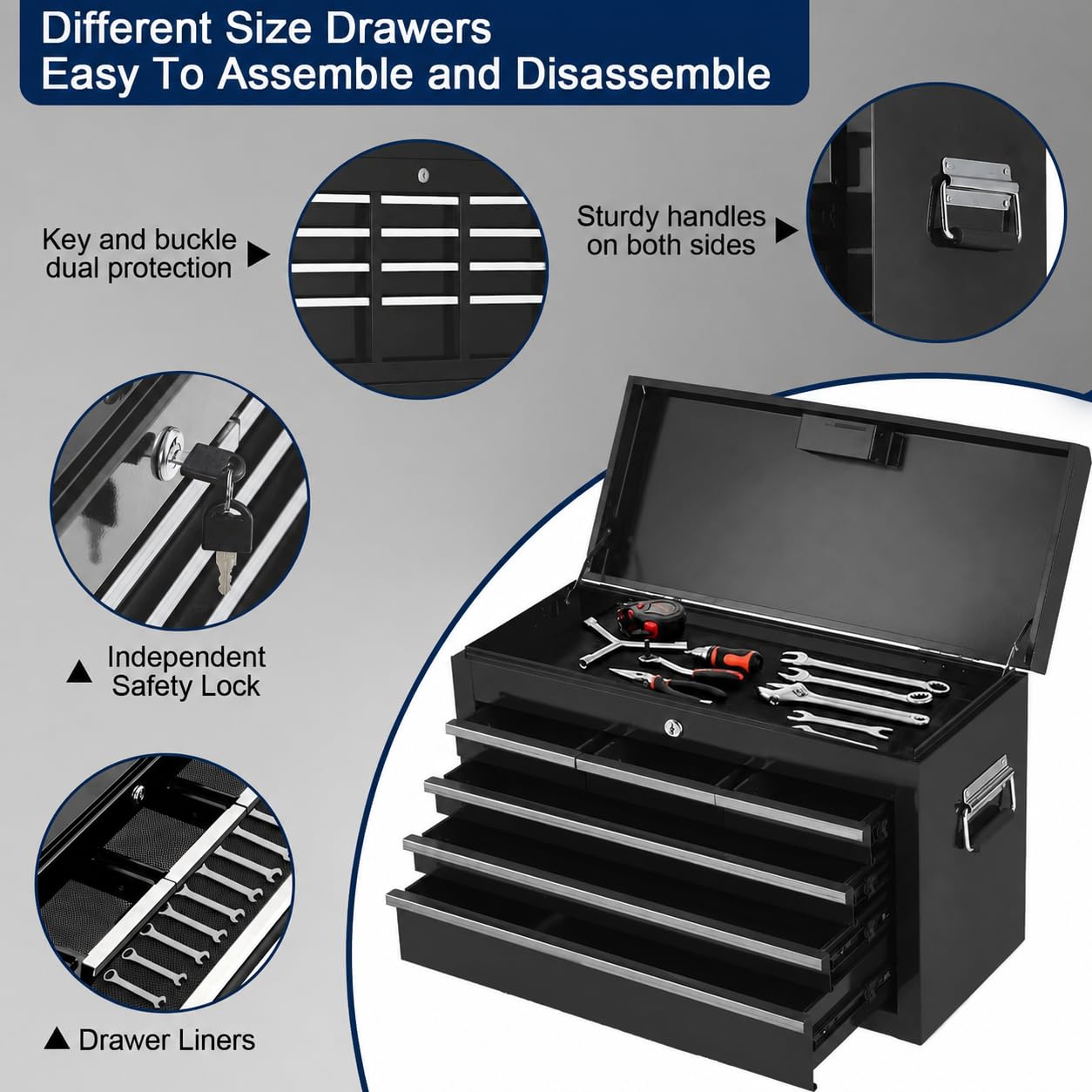 Rolling Tool Chest, 8-Drawer Tool Box Organizer, Lockable Steel Tool Cart