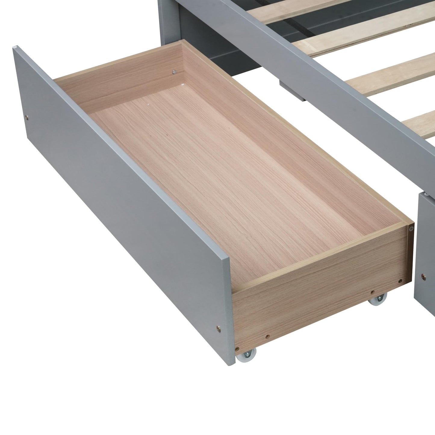 Twin Size Bed with Storage Drawers,Solid Rubber Wood Platform Bed Frame with 2 Pull-Out Drawers on Wheels,Wooden Beds for Kids Room Guest Room Bedroom,No Box Spring Needed,Easy Assembly,Grey