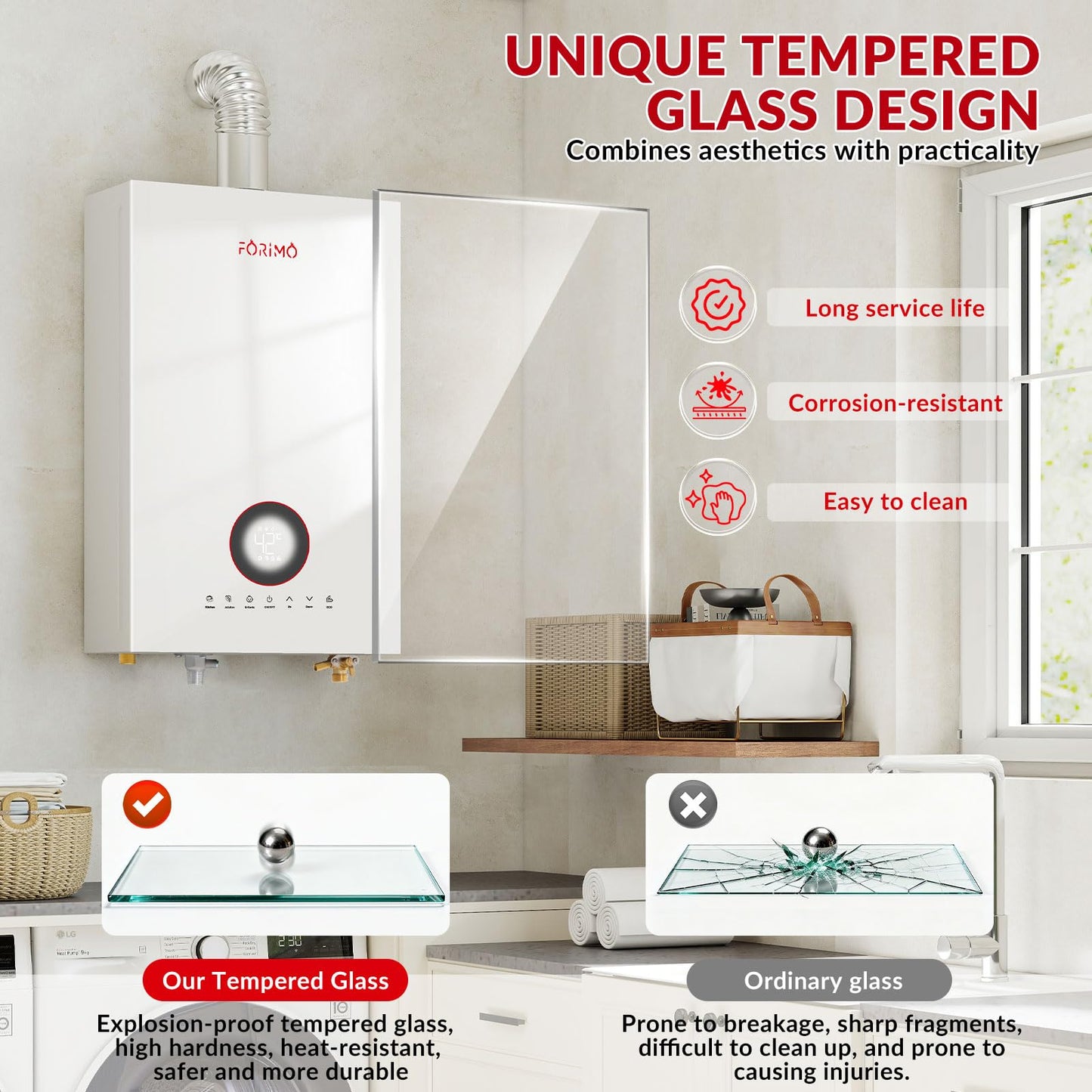 Tankless Water Heater Natural Gas, 4.74 GPM 18L Indoor Instant Hot Water Heater with Digital Fahrenheit Display Multi-Protection Constant Temperature for Home & Apartment
