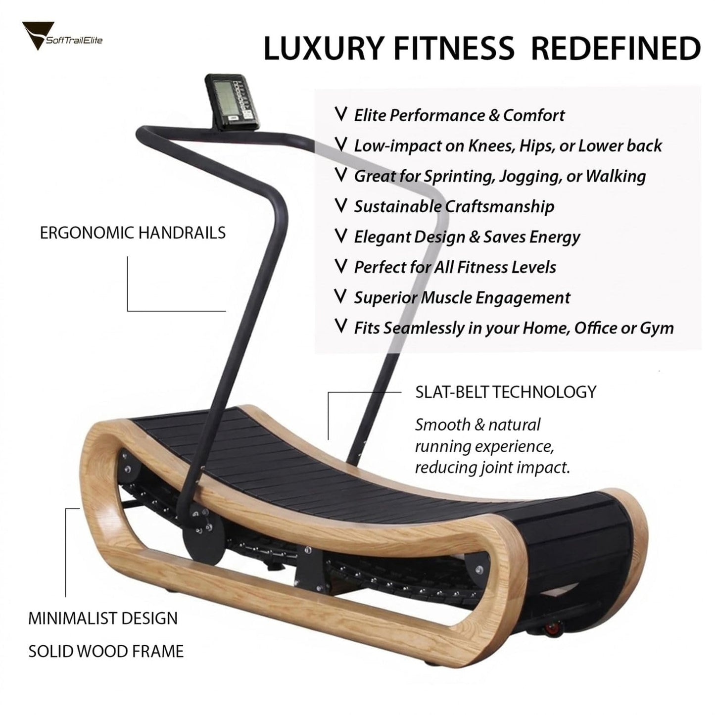 Soft Trail Elite Curved Treadmill - Self-Propelled Running Machine for Home Workouts - Exercise Walking Pad - Low-Impact & Energy-Efficient - Fitness Equipment for Sprinting, Jogging, or Walking
