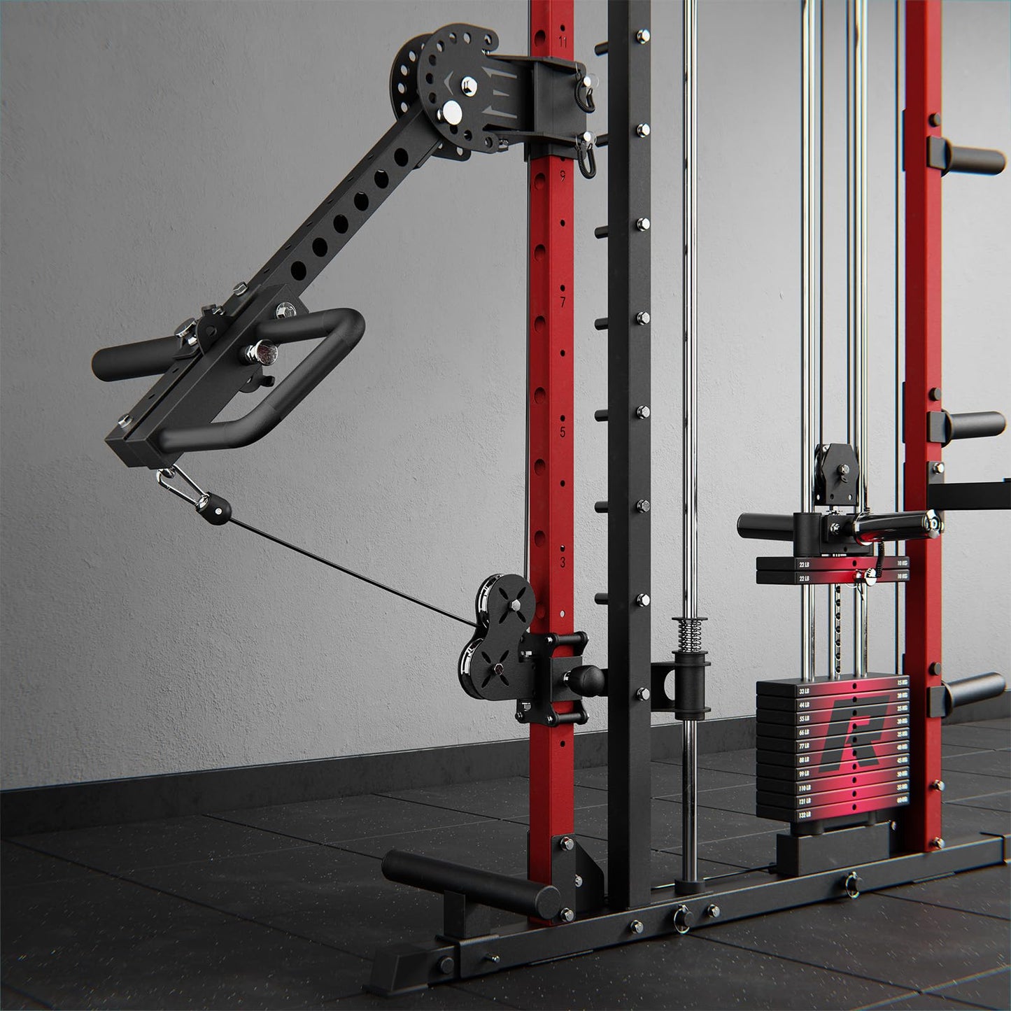 RitFit M1 Pro Smith Machine with LAM1 Adjustable Lever Arm Attachment, All-in-One Power Cage, Power Rack with LAT Pulldown & Cable Crossover System for Home Gym(Black with Weight Stack,BP230)