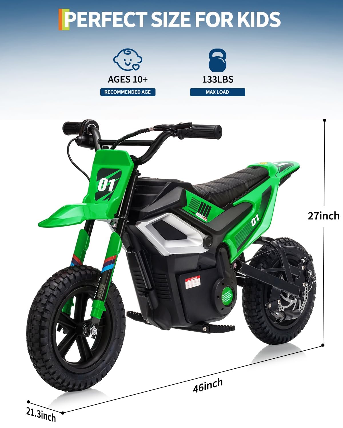 GarveeLife Electric Dirt Bike for Teens, 12" Fat Tire 350W Electric Motorcycle with 24V Battery, 14MPH Top Speed, 130 LBS Max Load, Mini Dirtbike for Kids, Mountain Off-Road Bike Fit Age 10+