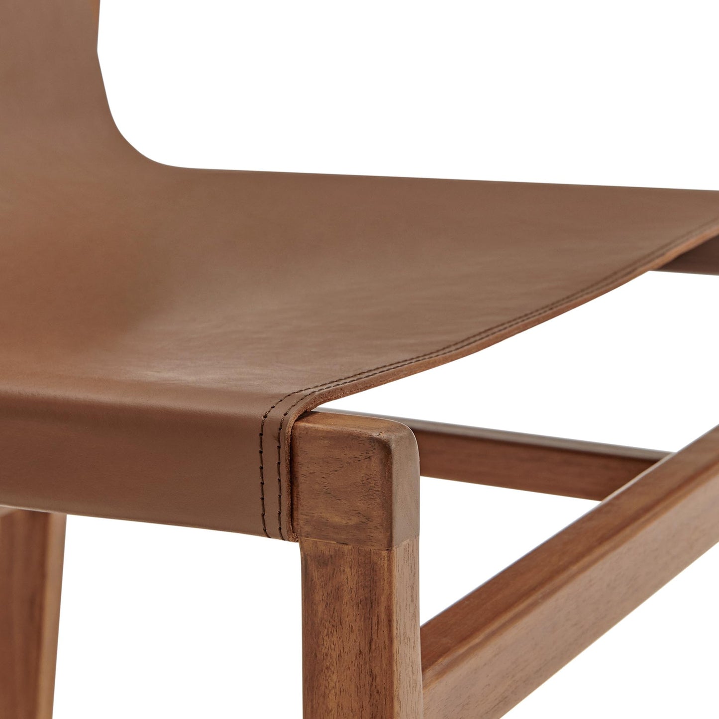 Modway Sonora Leather Dining Side Chair in Nutmeg Brown – Mid Century Modern Armless Accent Chair with Teak Wood Frame for Dining Room, Office, or Entryway