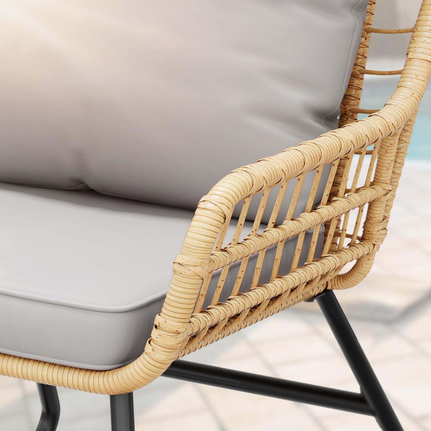 YITAHOME 4-Piece Patio Furniture Set, Wicker Outdoor Bistro Set, All Weather Rattan Patio Conversation Set with Soft Cushions and Glass Side Table for Backyard, Balcony, Deck - Light Grey