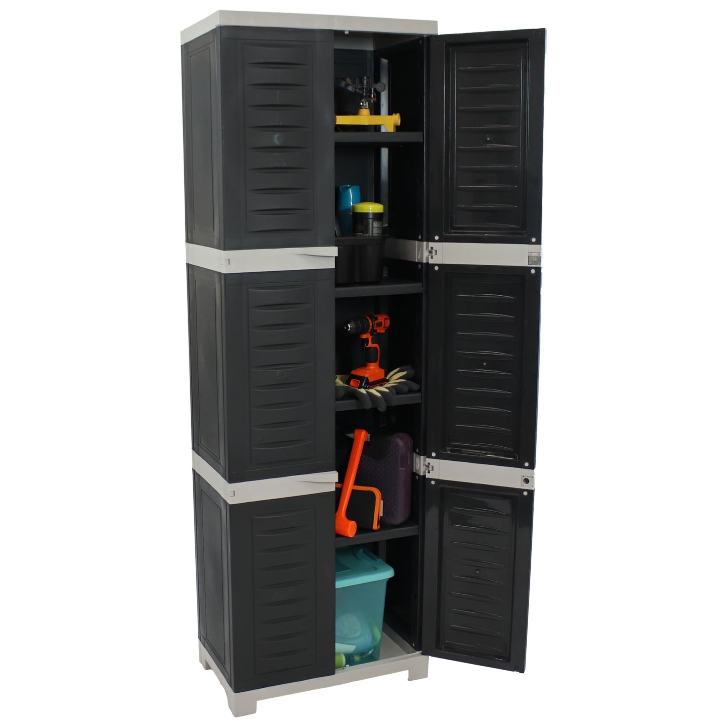 Sunnydaze 72" H Resin Garage Storage Cabinet - Garage Cabinet with Lockable Doors and Adjustable Shelves - Freestanding Utility Storage for Laundry Room, Office, Basement - Charcoal/Gray Trim