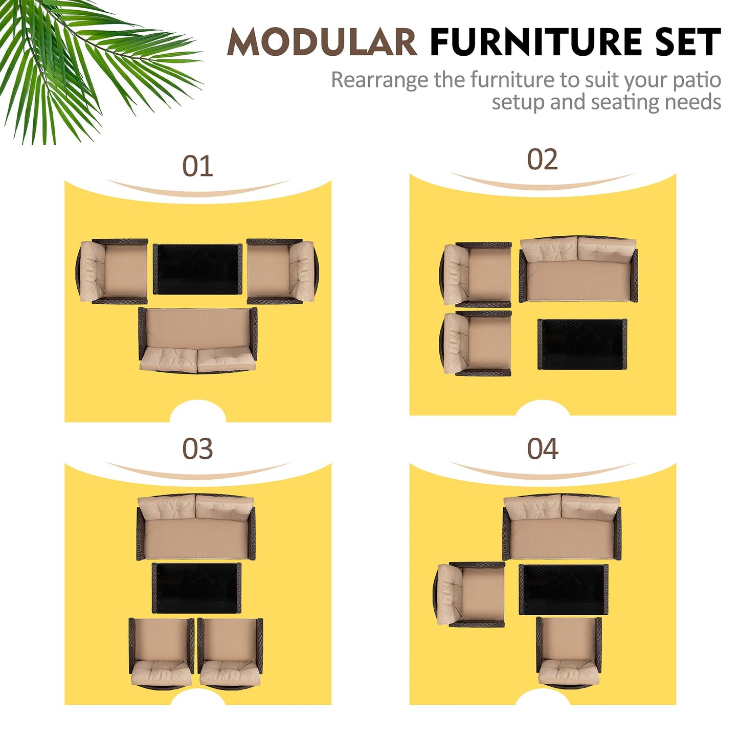 Shintenchi 4 Piece Patio Furniture Set, Outdoor Rattan Conversation Set with Coffee Table, Outside Wicker Sectional Sofa Couch with Cushion, Brown and Khaki
