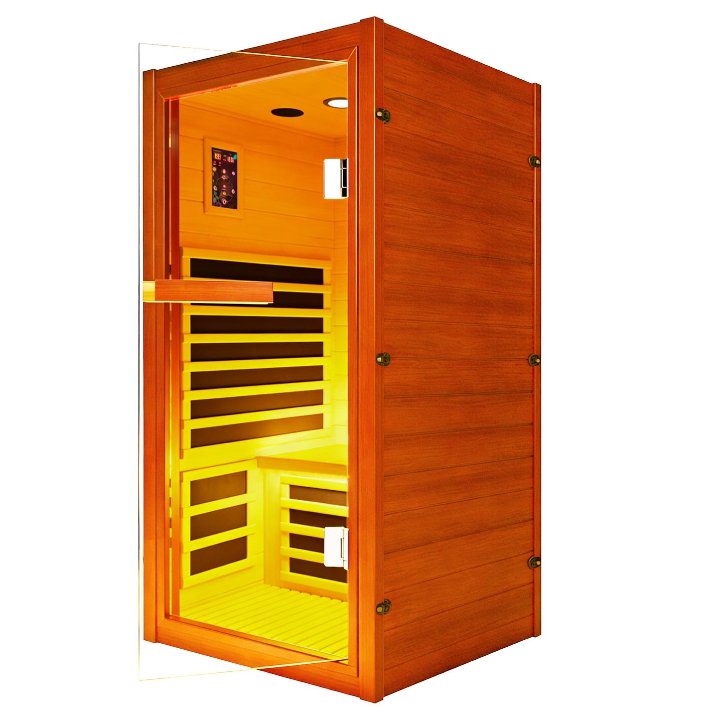 InfraHHZQ 1 Person Infrared Sauna for Home Far Infrared Sauna Room Red Cedar Low EMF Indoor Sauna with Speaker 7 Color Lighting Personal Dry Sauna for Home Gym Spa