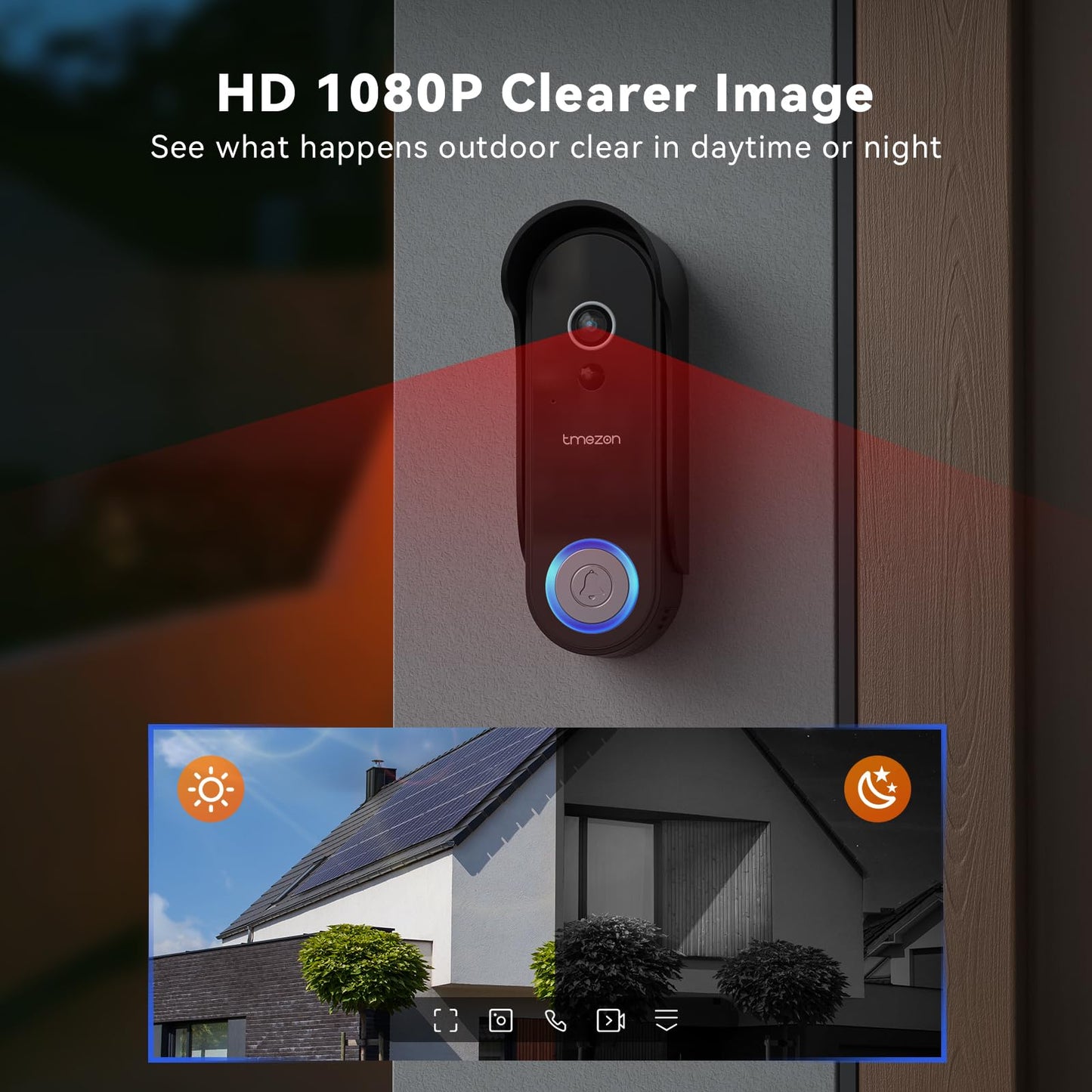Tmezon Wireless Video Doorbell with Camera and Monitor WiFi Doorbell Intercom System, 1080P Camera with Monitor, Video Door Phone 7''Touch Screen, Motion Detection, No Monthly Fees, Tuya APP 2.4G/5G