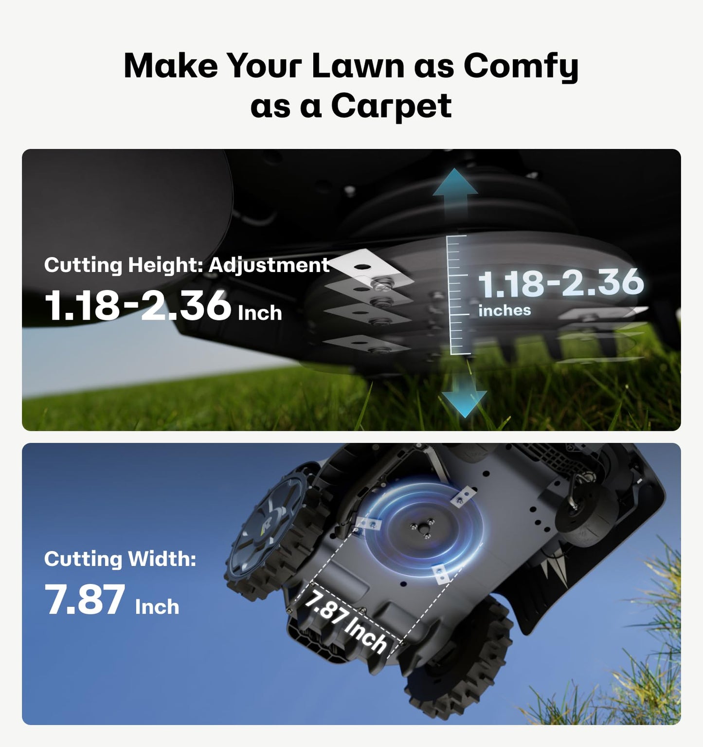RoboUP T1200Pro Robot Lawn Mower, RTK+Vision Wire-Free Automatic Robotic Mower for 0.37 Acre, AI Obstacle Avoidance, 1.18"-2.36" Adjustable Cutting Height, Unlimited Multi-Zone Mowing Robotic Mower