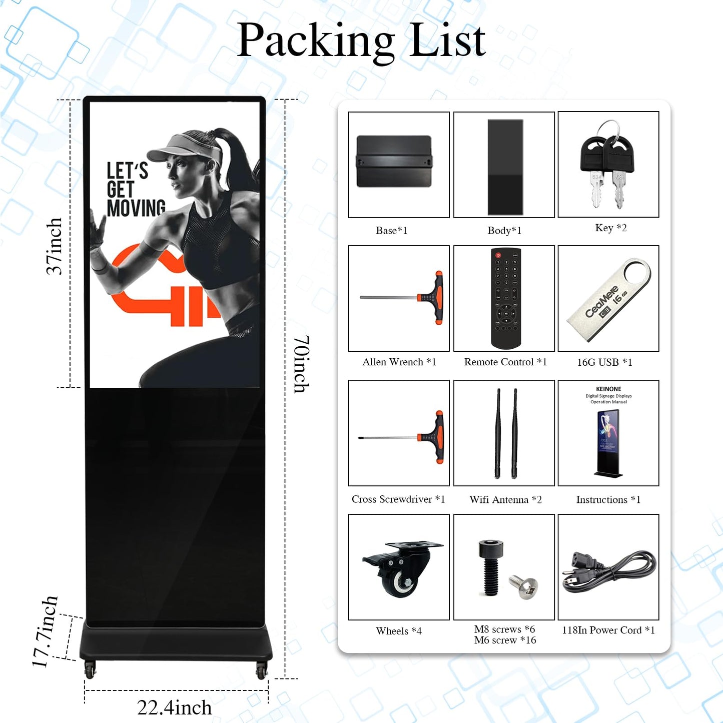 KEINONE 43" Touch Digital Signage Display Kiosk Floor Stand Advertising