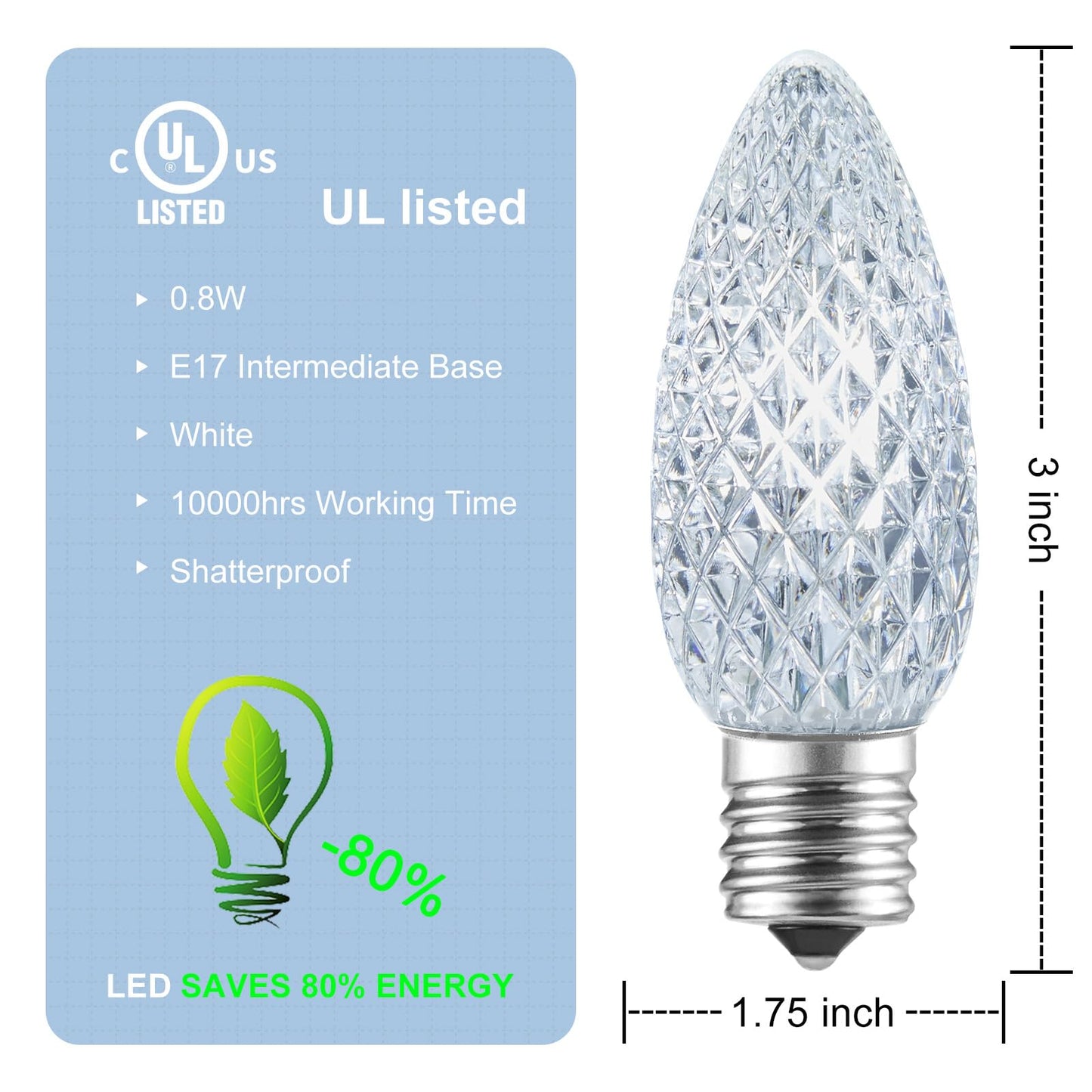 Minetom LED C9 Christmas Light Bulbs, 25 Pack, Dimmable, Red and Pure White, Fits C9/E17 Base, Commercial Grade