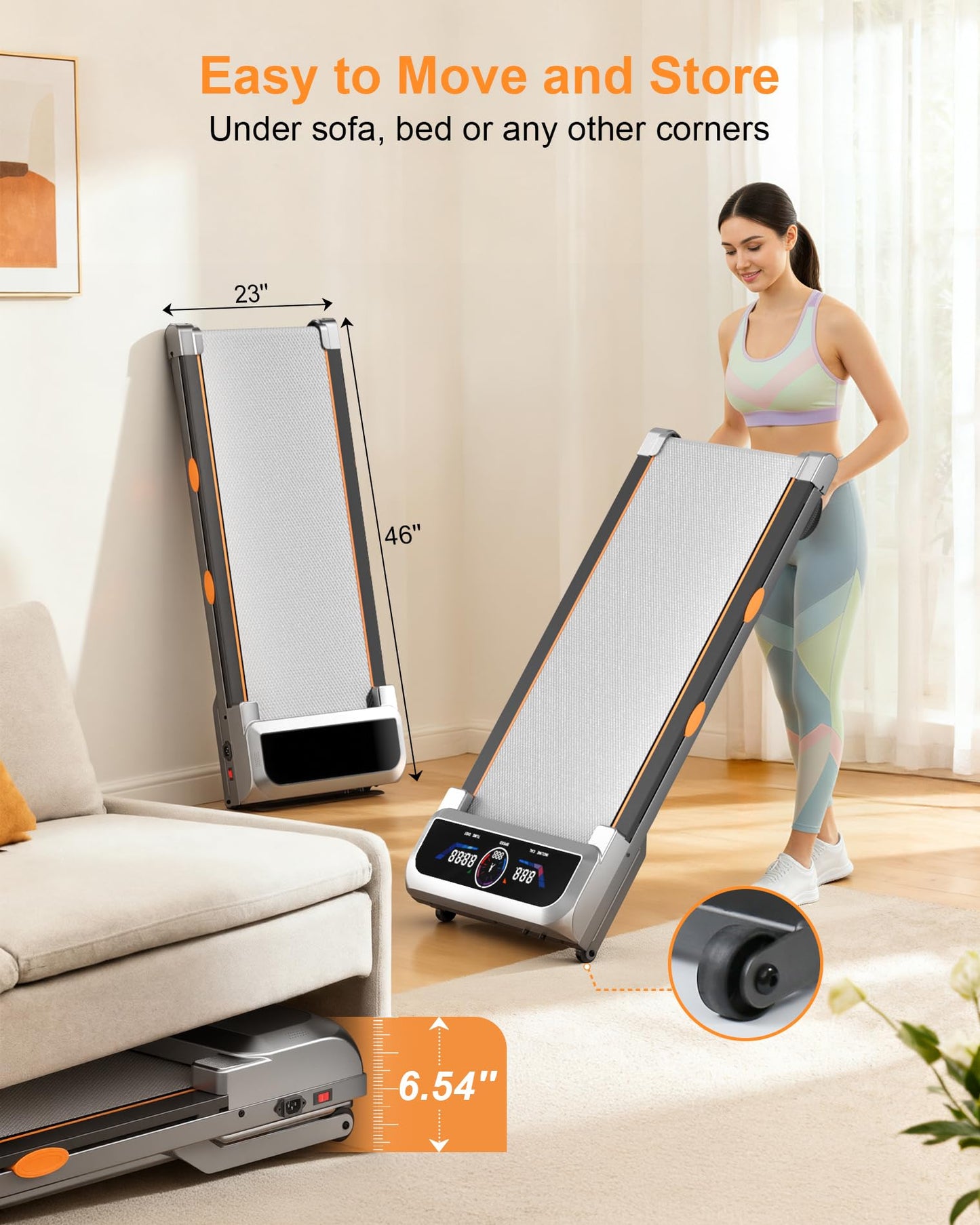 Walking Pad Treadmill with 15% 12-Level Auto Incline & UI Screen, Trisomy 3.5HP Foldable Under Desk Treadmill with Bluetooth Speaker, Portable Treadmills for Home Office 450LBS, Remote, RGB Light