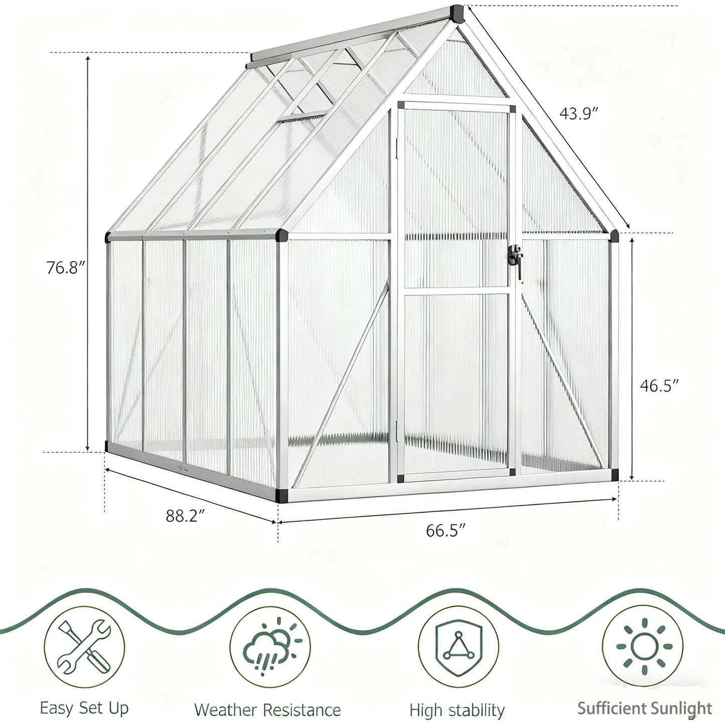 GAOMON 6x7 FT Outdoor Greenhouse with Roof Vent, Heavy Duty Aluminum Polycarbonate Greenhouses, Easy Assembly, Lockable Door, Large Walk-in Greenhouse for Patio, Backyard, Garden