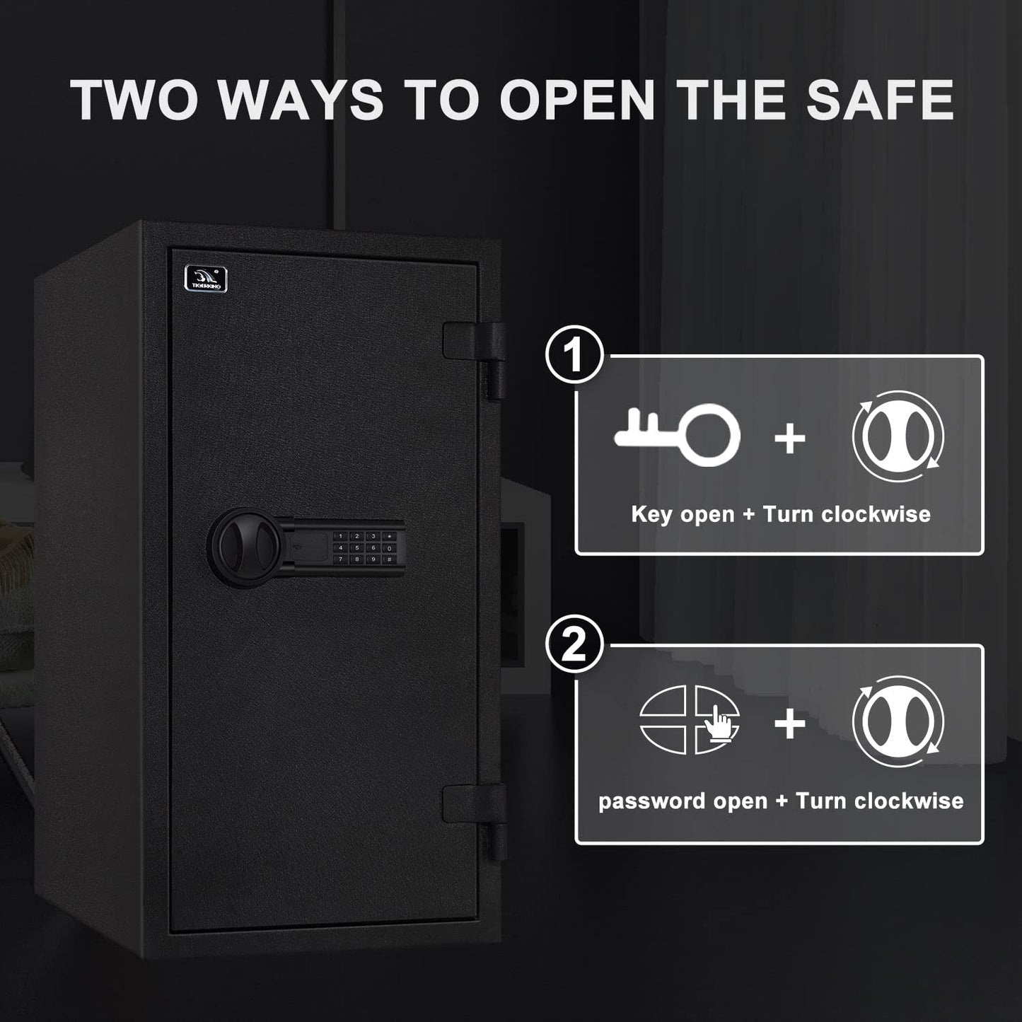 TIGERKING Fireproof Safe, 3.47 Cubic Feet Safe Box, Large Steel Money Safe Home Safes with Digital Lock for Home and Office