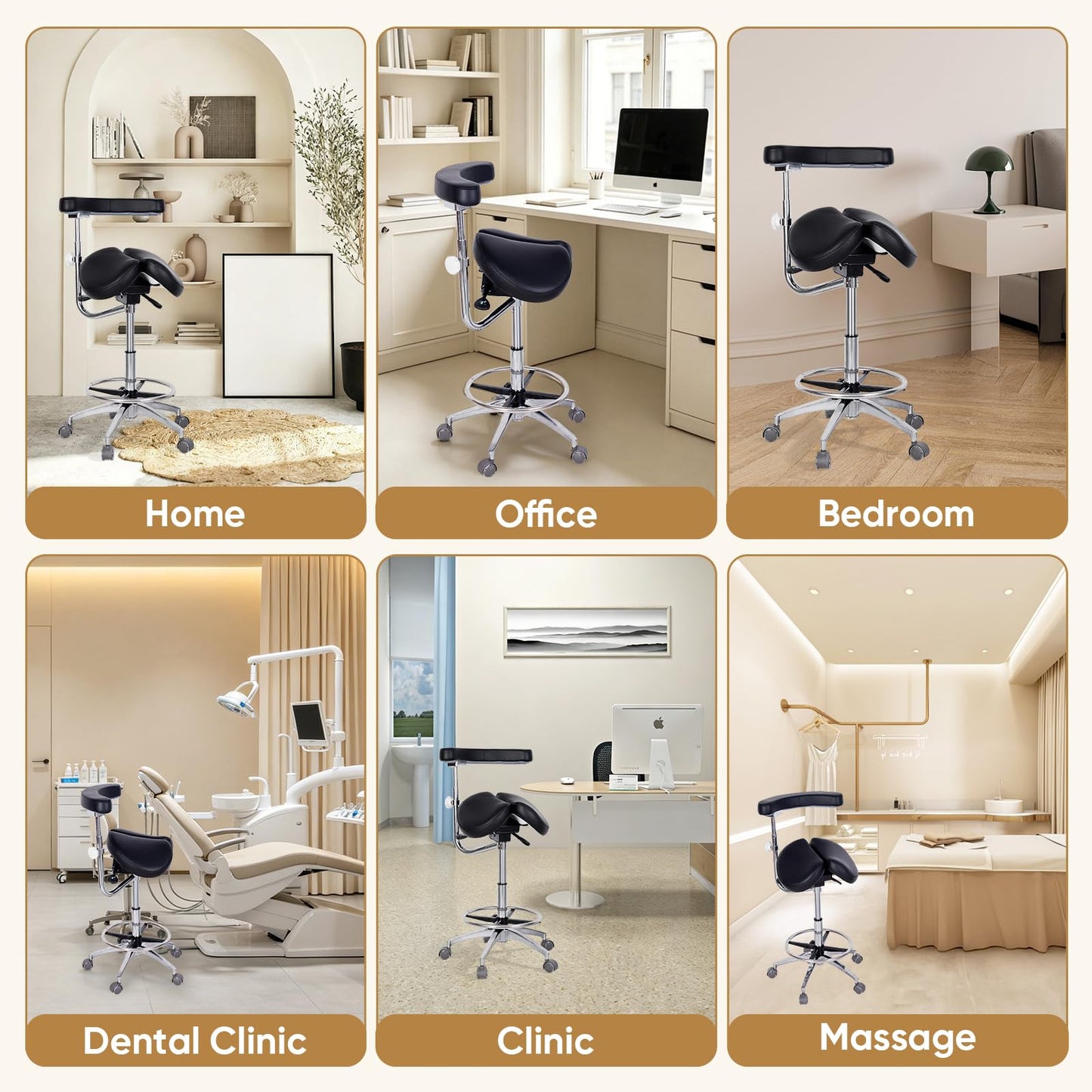 LIMKOMES Round Rolling Stool&Split Seats and Footrest Dental Chair with Rotatable Armrests for Dentist Office Shop Home