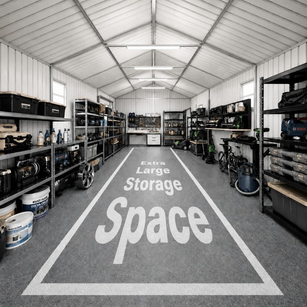 12x20 FT Metal Garage Shed, Outdoor Extra Large Storage Shed with Double Hinged Doors, 4 Windows, Heavy Duty Carport for Cars, Boats, Trucks and Equipment Storage, Black-Blue