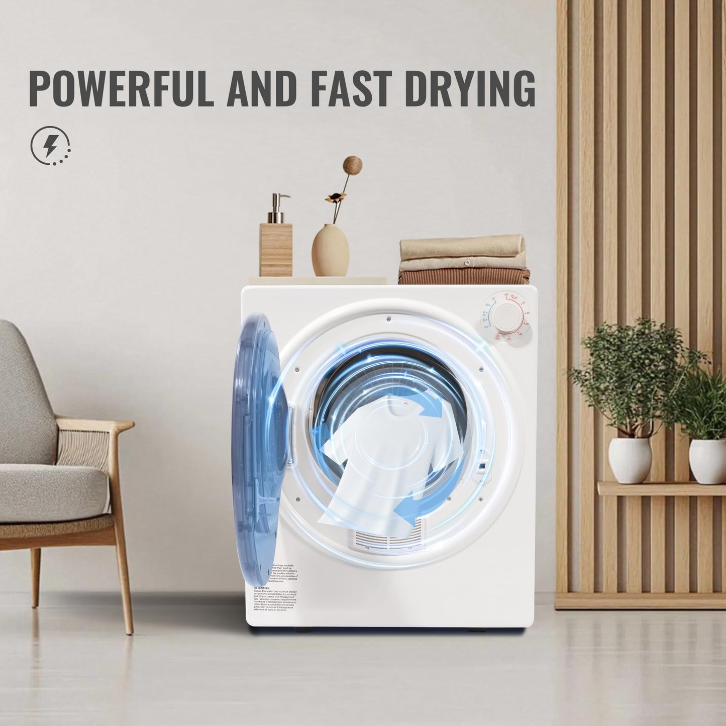Elevon 2.6 cu.ft Portable Laundry Dryer,800W Electric Clothes Dryer with Stainless Steel Tub,Front Load with Exhaust Pipe,5 Automatic Drying Modes LCD Control Panel for Apartment Home Dorm RV,White
